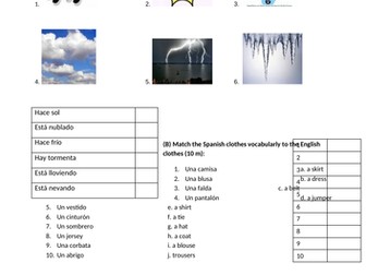 Spanish test on weather and clothes