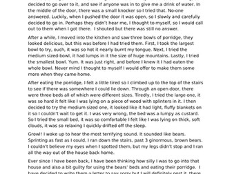 WAGOLL Diary entry from Goldilocks' point of view with reading viper/comprehension question