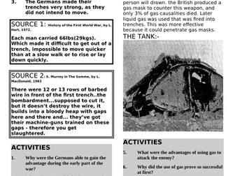 FIRST WORLD WAR WORK SHEETS