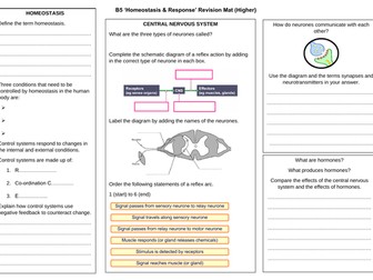 AQA Trilogy GCSE (2016 Onwards) Topic B5 'Homeostasis & Response' Higher Tier Revision Mat