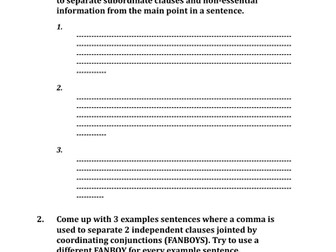 Comma worksheet KS3+KS4