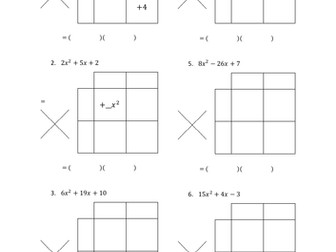 Factorising (a>1) using Box Method - Worksheet