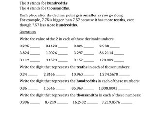 Mathematics - Decimal Place Value (Free)