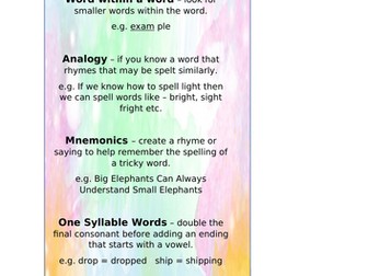 Spelling strategies bookmark