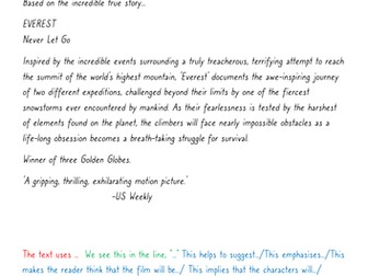 CCEA English Language Unit 1, Task 4 and 5 - DVD cover of 'Everest' (accessible for low ability)
