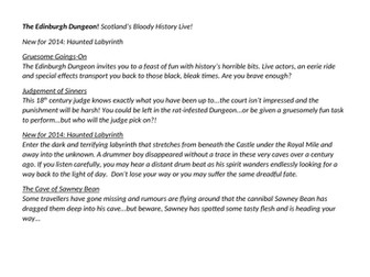 CCEA ENGLISH LANGUAGE -UNIT 1,  MEDIA TEXTS (Task 4 and 5) Edinburgh Dungeon Leaflet