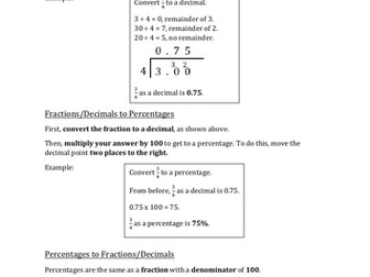 Fractions, Decimals & Percentages Free