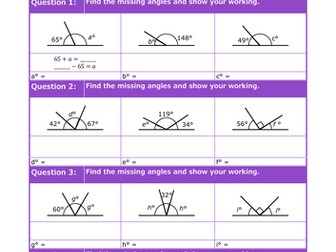 Angles on a Straight Line/Around a Point - Worksheet