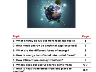 KS3 Energy unit topic revision booklet