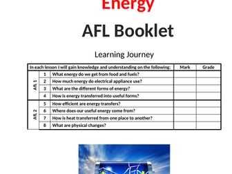 KS3 Energy AFL booklet with mark scheme
