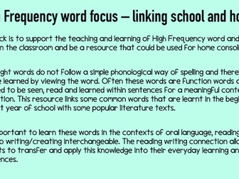 High Frequency Words Sight Words lists and connected literature