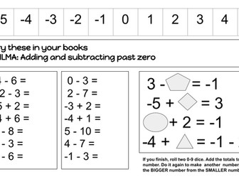Adding and subtracting beyond 0 - Negative numbers