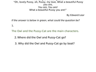 The Owl and the Pussy-Cat Poem Comprehension (Key Stage 1)