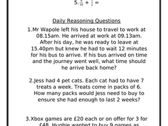 Maths 10 minute practice Year 6 with answers