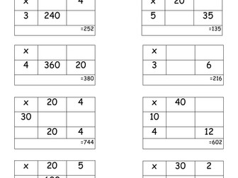 Multiplication Grid Method Missing Number Mastery sheet