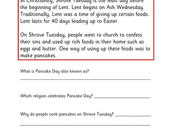 Year 2/ KS1 SATs Reading Comprehension - Pancake Day