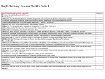 GCSE (Edexcel) Single Science Chemistry Revision Checklist: Paper 1