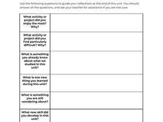 MYP - End of unit reflection template