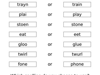 Phase 5 choose to use alternative spelling work sheets