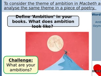 KS3 Macbeth theme of ambition with Ozymandias