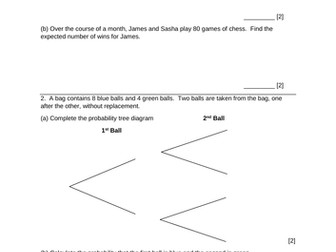 IGCSE Probability Test 2019-20