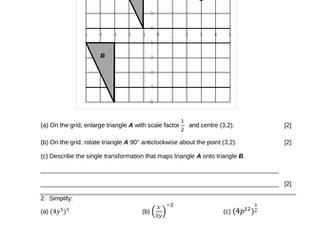 IGCSE Transformations Test 2019-20