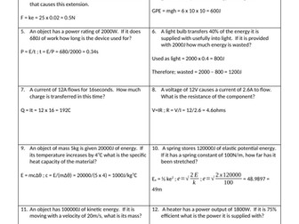 Physics Equations Practice Questions | Teaching Resources