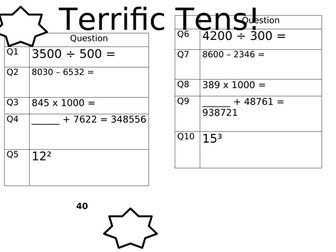 Terriffic Tens Maths Questions Year 5