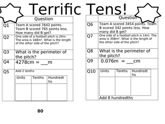 Terrific Tens Maths Starter Year 5