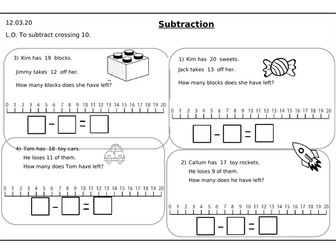 Year 1 subtraction crossing 10 word problems