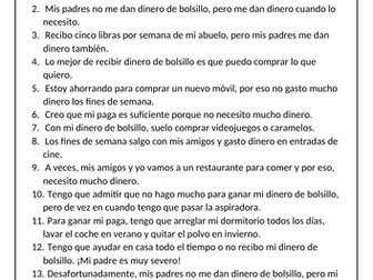 Spanish - Pocket Money Worksheet - la paga / el dinero de bolsillo