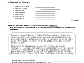 Where I live French Assessment/Revision