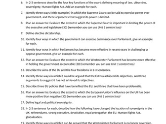 Relations between the branches revision activities - Unit 2 Politics Edexcel