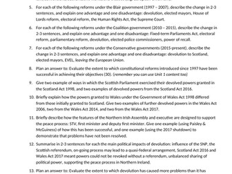 Constitution revision activities - Unit 2 Politics Edexcel