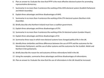 Electoral systems revision activities - Unit 1 Politics Edexcel