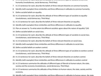 Socialism revision activities - Unit 1 Politics Edexcel