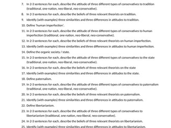 Conservatism revision activities - Unit 1 Politics Edexcel