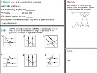 Angles in Parallel Lines Homework