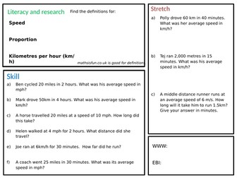 Speed, distance, Time Homework
