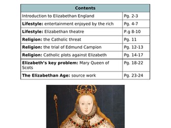 The Elizabethan Age KS3 workbook - lifestyle, threats/plots, Mary Queen of Scots