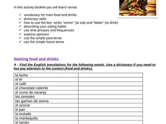 KS3 Spanish Healthy Eating Independent Learning Booklet + Answer booklet