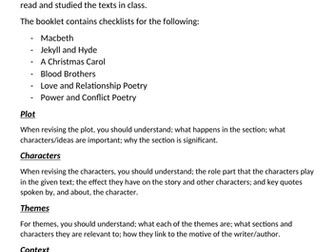 AQA English Literature Revision Checklist