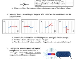 Electromagnetic Induction Worksheet