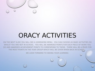 Oracy/English Home learning menu