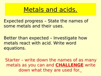 Metals and acid home learning