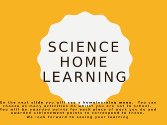 Science Home Learning Menu