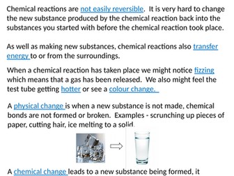 Home Learning Pack ~ KS3 ~ Year 7 ~ Chemical Reactions