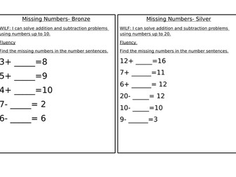 maths missing numbers in number sentences