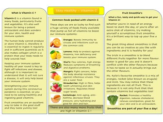 KS2 Staying Healthy Vitamin C Smoothie Activity. Fighting viruses, immune system