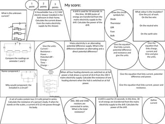 AQA Trilogy P1 Electricity differentiated revision mat